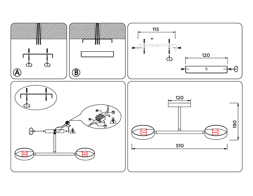 TR8225/2 BK/SB черный/бронза E27/2 max 40W 510*165*190